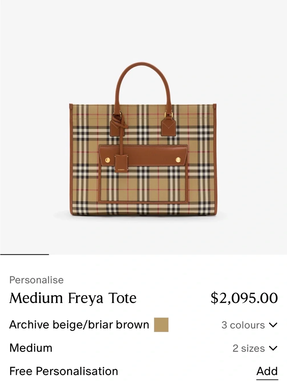 Burberry Medium Freya Tote in Classic Check Color